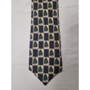 Mens Christmas Necktie, Holiday Tree Pattern 100% Silk Tie Dominican Rep